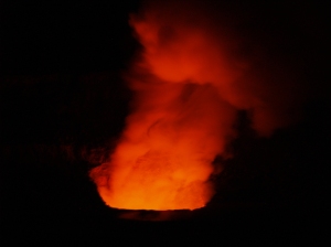 Glow From the Vent in Halema'uma'u, Kilauea Crater, Hawaii Volcanoes National Park: Photo by Donnie MacGowan August 2008