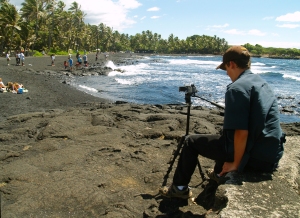 Bradford Thomas Macgowan Filming at Punalu'u Beach, Ka'u Hawaii: Photo by Donald Bradford MacGowan