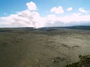 Kilauea Crater and the Current Halema'uma'u Eruption As Seen from Waldron Ledge, Hawaii Volcanoes National Park: Photo by Donnie MacGowan