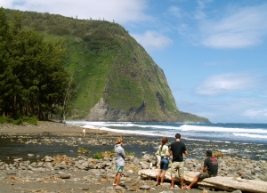 Hikers Pause at the Stream Along the Beach, near the Mouth of Waipi'o Valley: Photo by Donald B. MacGowan