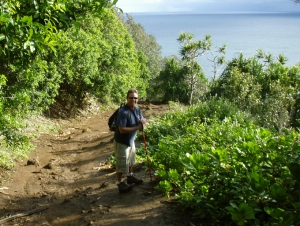 Bart Hunt at Pololu Valley--The Trail Back Up Out of The Valley Seems Much Longer and Steeper than On the Way Down; Be Sure To Leave Plenty Of Time and Energy To Climb Back Up: Photo by Donnie MacGowan