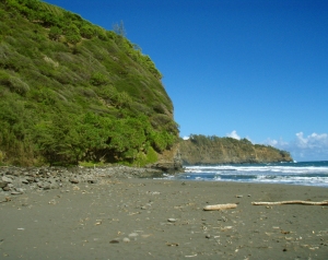 The Beach at Pololu Valley.  The Channel Here Between Hawaii and Maui Has The Third Highest Discharge of Water in the World, Behind the Bay of Fundy and the Straights of Magellan.  Because of the Unbelievable Ocean Currents This Generates, and Strong Rip Tides, We Do Not Recommend Swimming or Surfing at Pololu: Photo by Donnie MacGowan