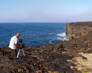 Frank Burgess Filming at the End of Chain of Craters Road, Hawaii Volcanoes National Park: Photo by Donald B. MacGowan