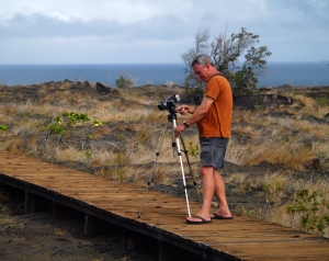 Frank Burgess Filming the Wiley Wild Petroglyphs at Pu'u Loa in Hawaii Volcanoes National Park: Photo by Donald B. MacGowan