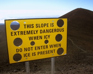 Mauna Kea Icy Summit Warning: Photo by Donald B. MacGowan
