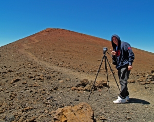 Justly Famous Videographer Frank Burgess at Mauna Kea Summit: Photo by Donnie MacGowan