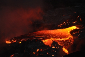 Near Kalapana, Hawaii, Lava from Kilauea Volcano flows into the Ocean: Photo by Donald B. MacGowan