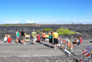 This is about all you can see from the Kalapana Lava Viewing Area, August 2010: Photo by Donald B MacGowan